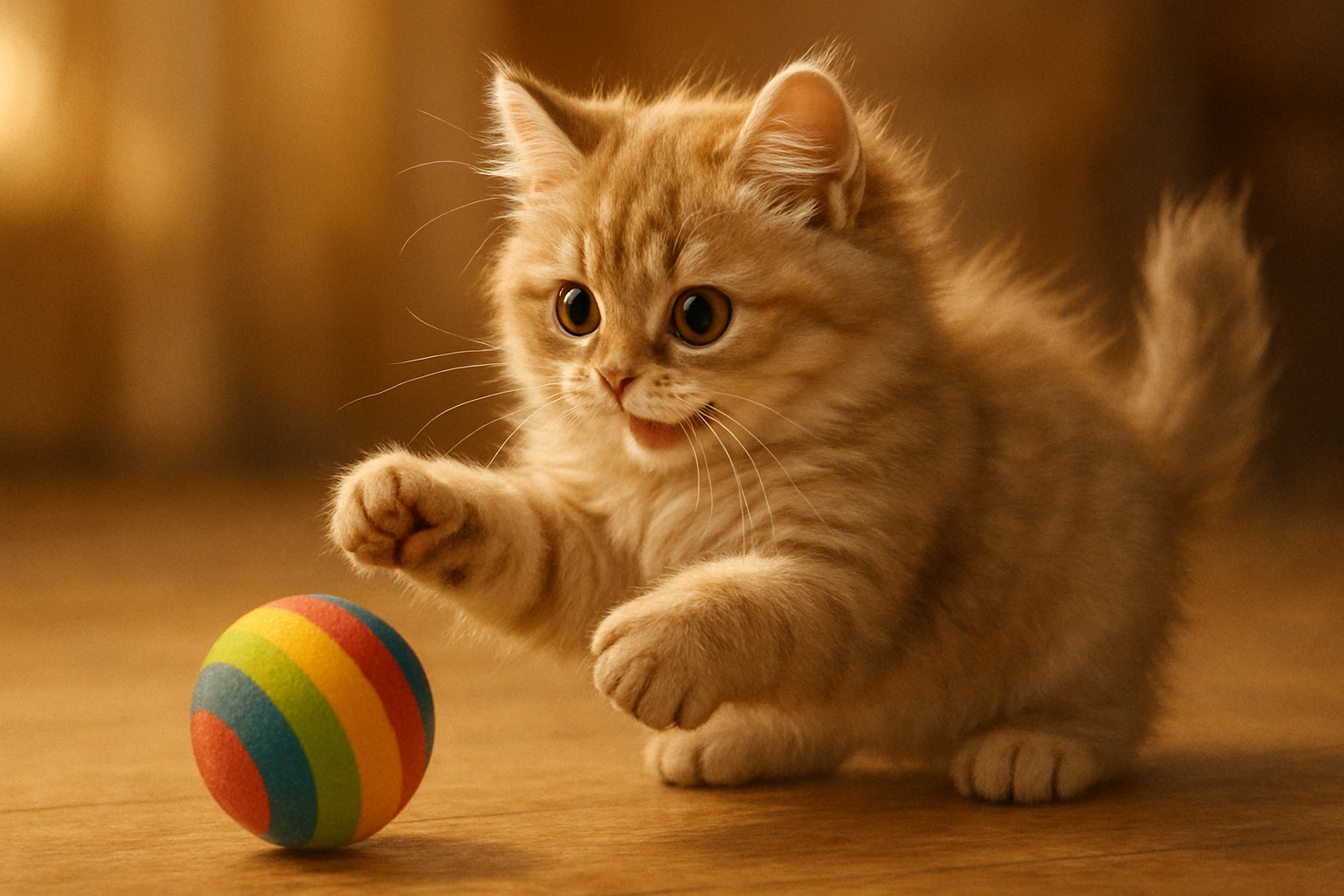 cute image of a cat playing with a ball toy